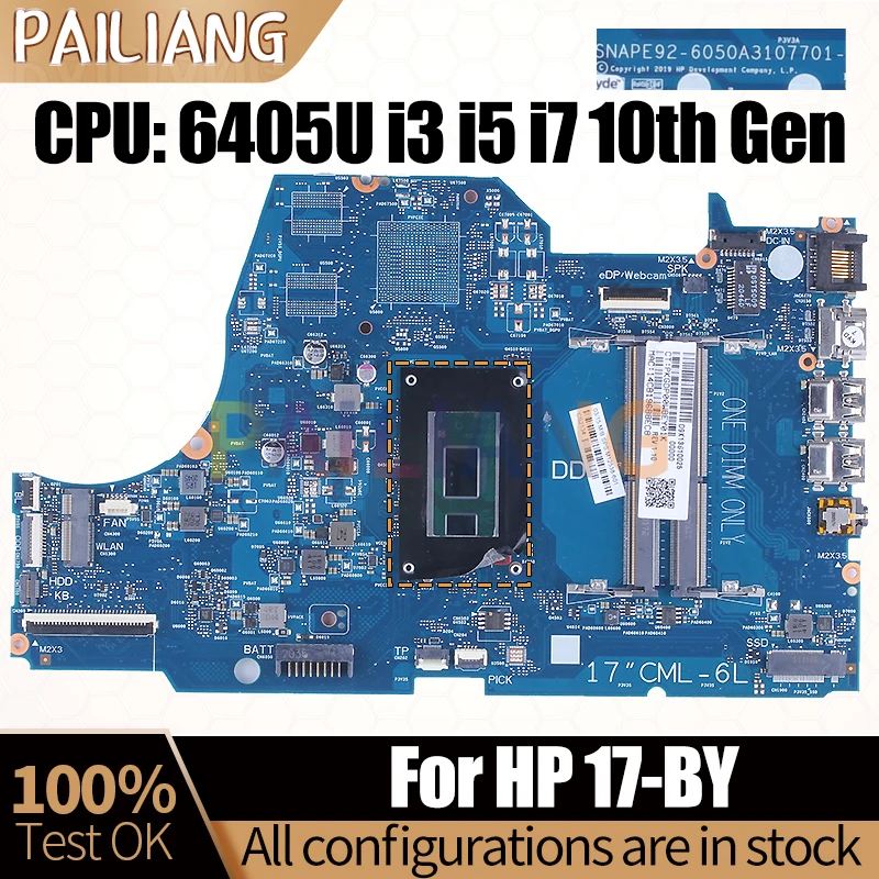 For HP 17-BY Notebook Mainboard 6405U i3 i5 i7 10th 6050A3107701 L67088-601 L67091-601 L67087-601 Laptop Motherboard Full Tested