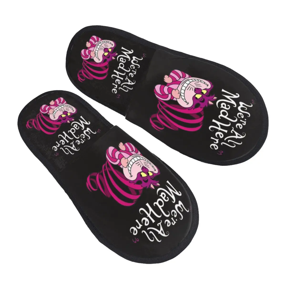 Zapatillas de casa de gato de Cheshire personalizadas para mujer, cómodas zapatillas de espuma viscoelástica, somos todos locos aquí, zapatillas de Hotel sin cordones