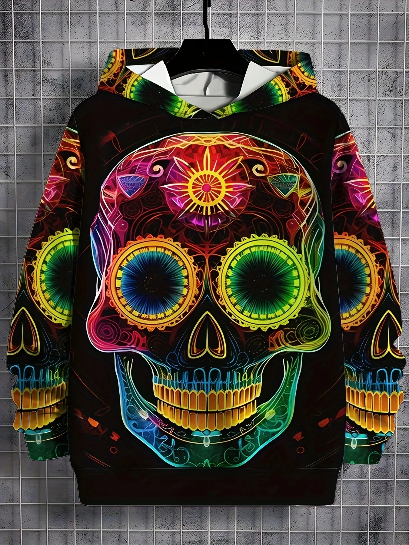 Men's Hooded Hoodies 3D Prints Vibrant Skull Graphic Sweatshirt Drawstring Sportwear Long Sleeve Street Pullover Men's Clothing