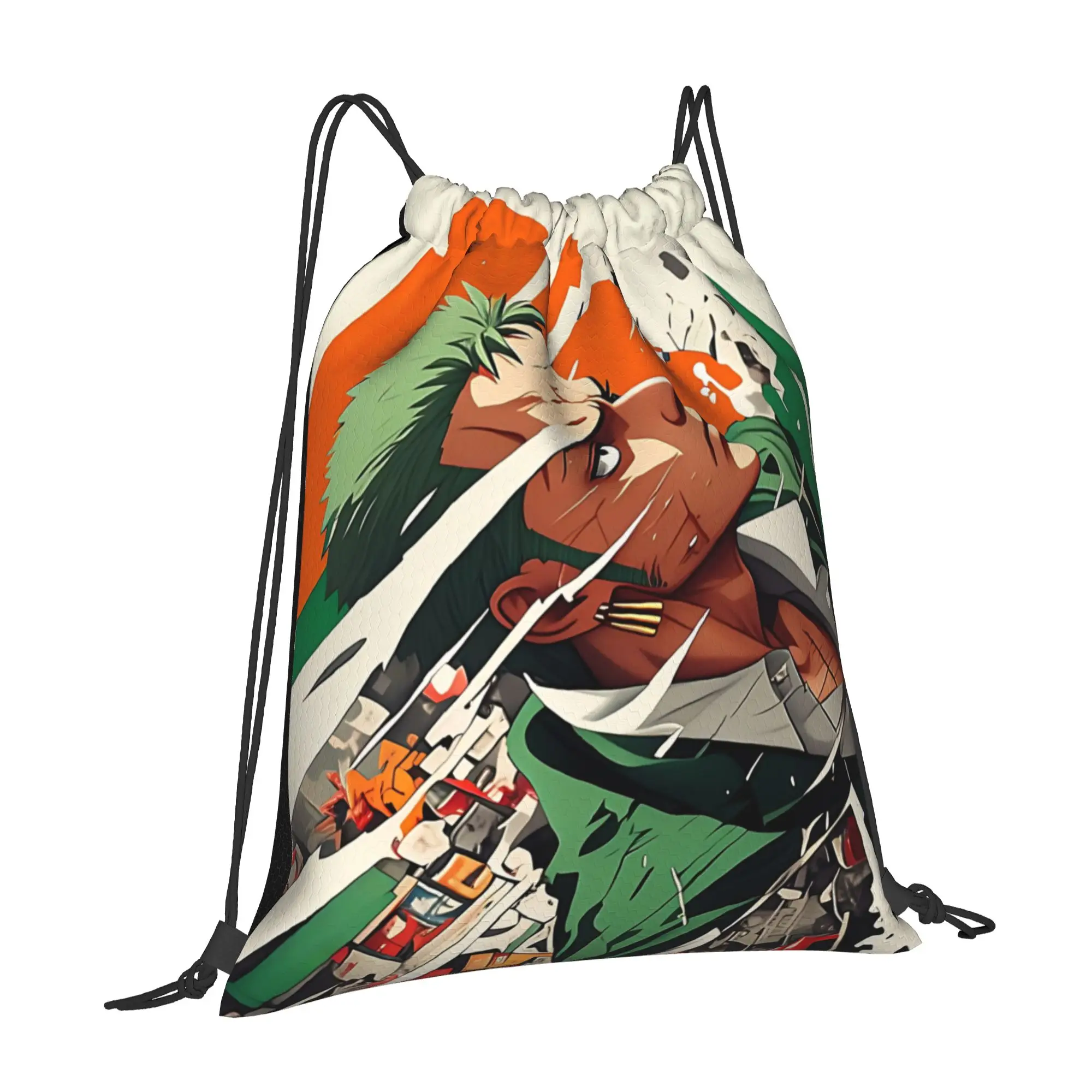 For travel Pouch One Piece Anime Zoro  Kawaii Drawstring Bags Hiking Shoe Clothes Storage Multi-function Teen Portable Rucksack