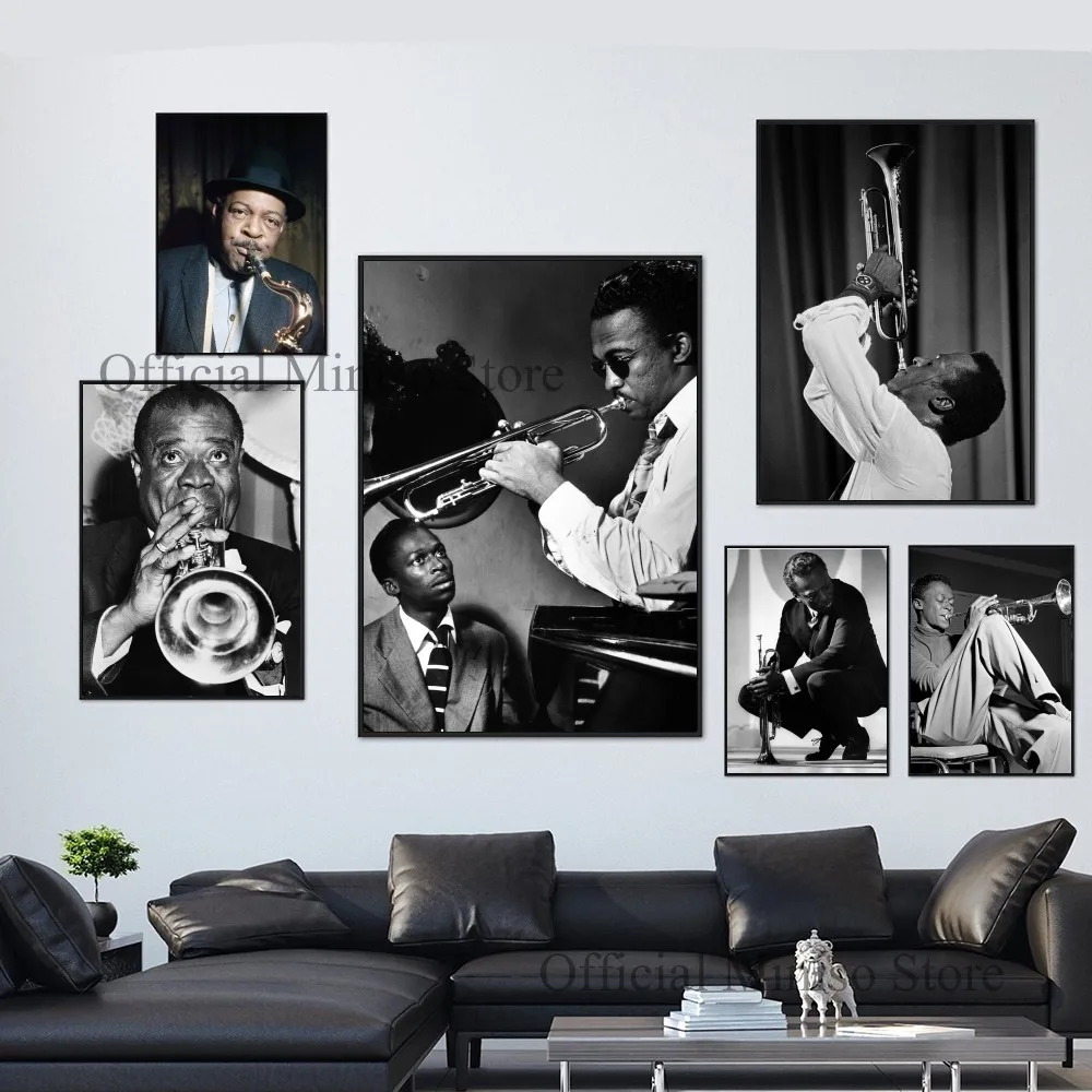 1 Piece Jazz Concert Nina Simone Miles Davis Louis Armstrong Poster Self-Adhesive Art Waterproof Paper Sticker Wall Decor