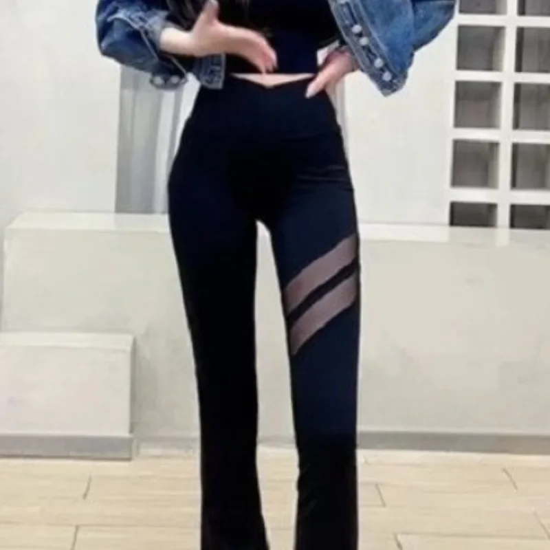 Spring Autumn Air Vent Yoga Pants Women High Waist Belly Lift Hip Horn Shark Pants Show High Thin Wear Thin Leggings XT1460