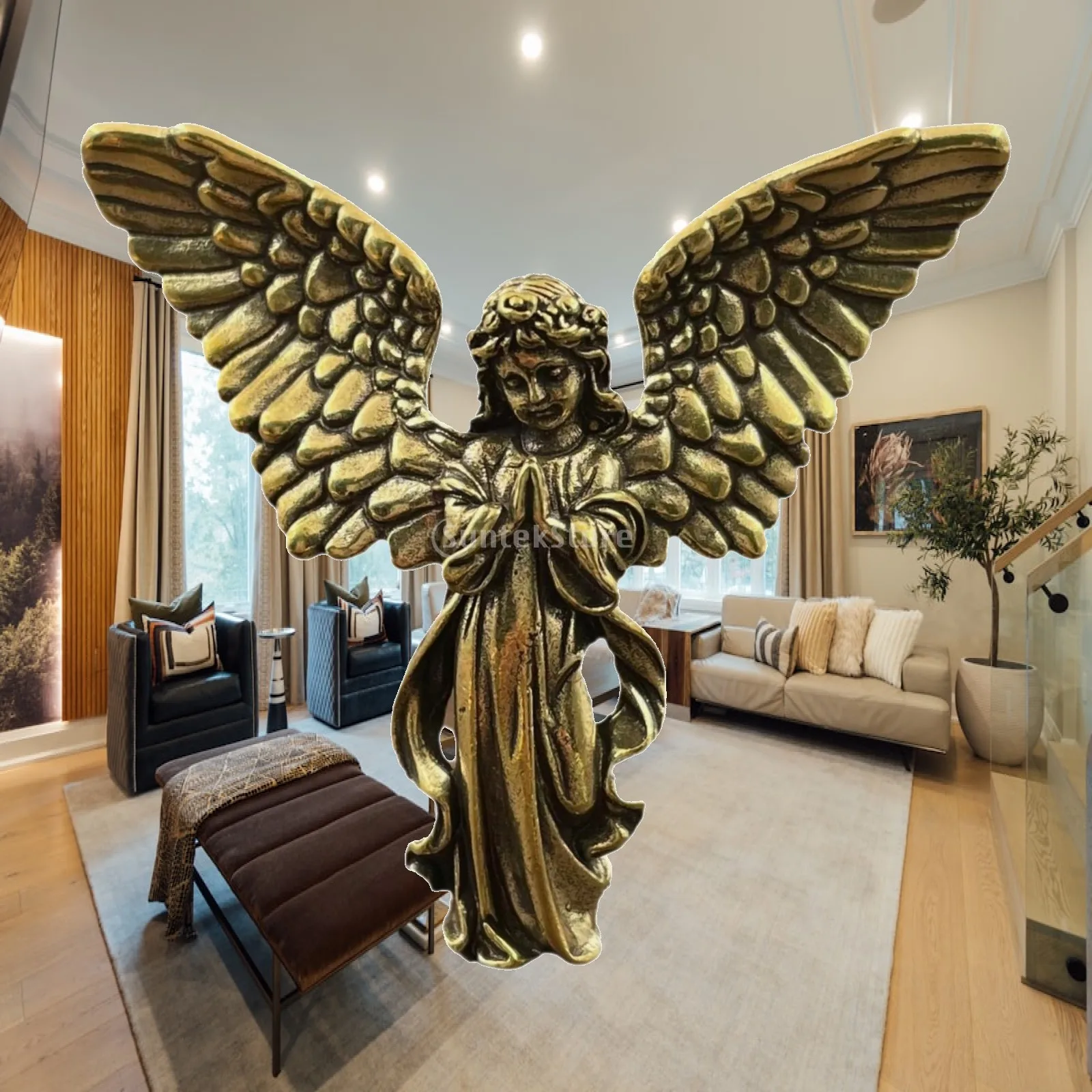 Angel Statue Figurine Cherub Brass Sculpture for Shelf Desk Ornament Decorative Miniature Figure Home Office Bedroom Collection