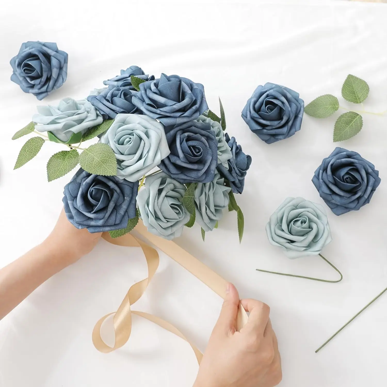 25 pieces of blue artificial rose flower arrangement decoration