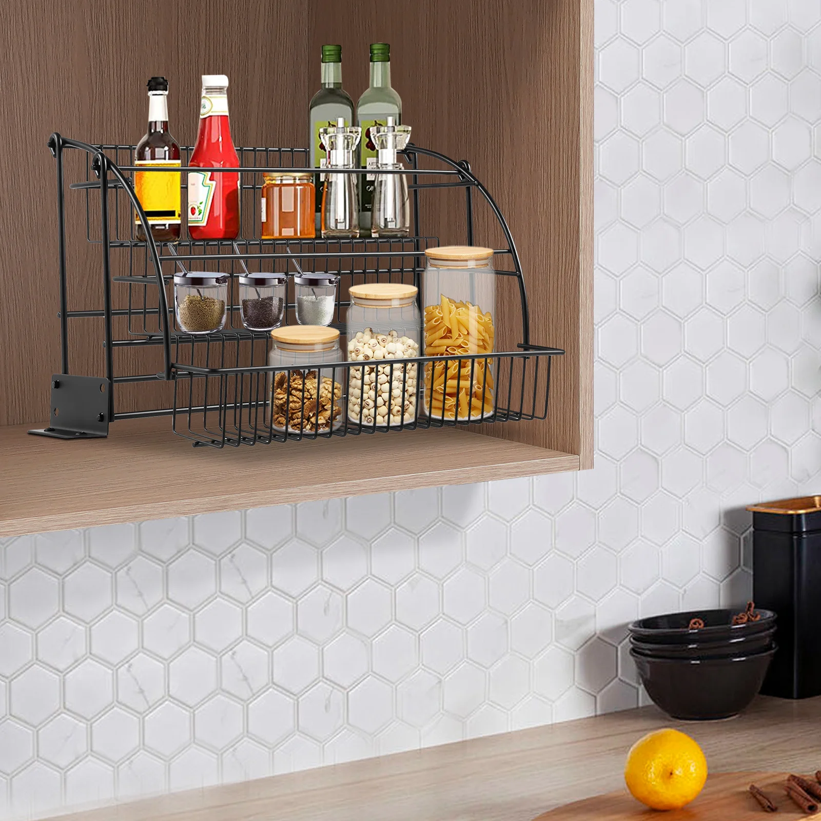 

[3-tier Spice Rack]3-Tier Iron Cabinet-mounted Spice Rack Three Tier Kitchen Spice Rack for Kitche Neat Organization Easy Access
