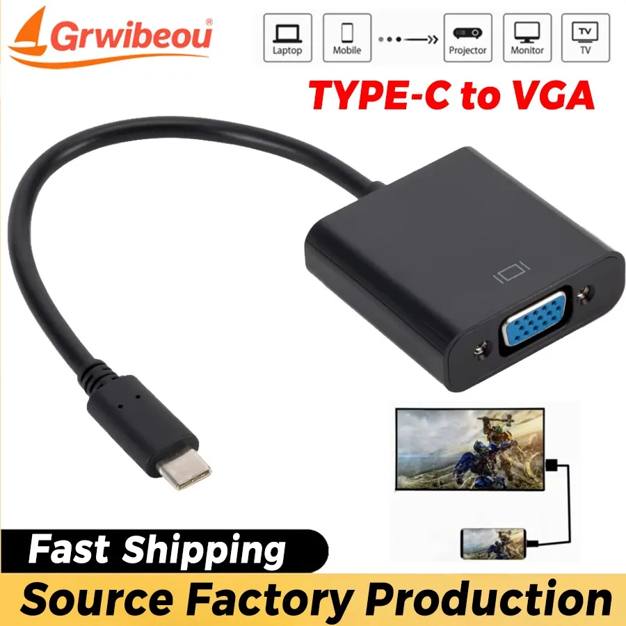 Type-C USB 3.1 to VGA Adaptor for MacBook Pro MacBook Air 2019 Chromebook Samsung Galaxy S9/S8USB C to Female VGA Cable Adapter