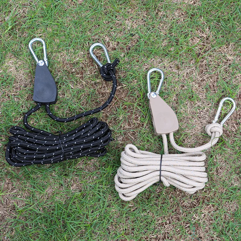 4mm Camping Reflective Tent Tie Down Rope Tightener Fastening Wind Rope Buckle Pulley Ratchet Awning Rope Hook