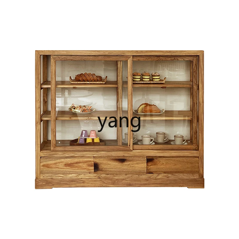 LMM solid wood bookcase storage glass display case tea display case living room against the wall