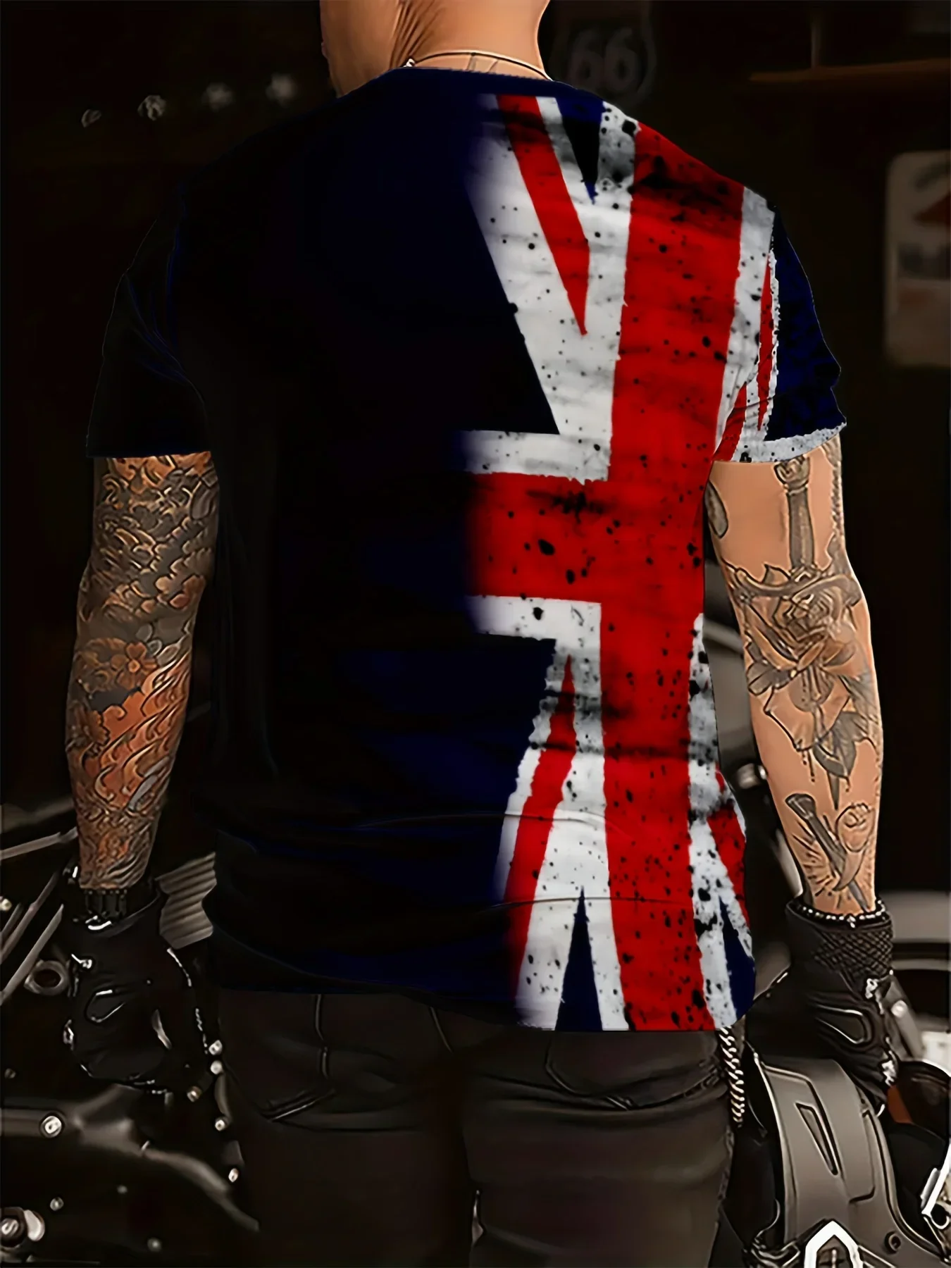تي شيرت رجالي برسومات Union Jack الوطنية - تصميم "Keep Calm Carry On" باللون الأزرق الداكن مع طباعة كاجوال بأكمام قصيرة باللونين الأحمر والأبيض