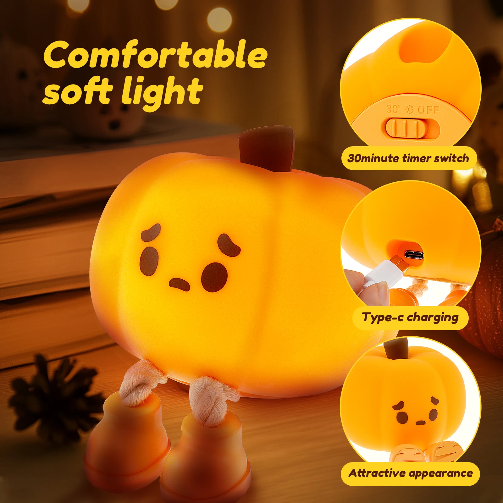 Pumpkin Night Lights Silicone Pumpkin Night Light Non Slip Night Light Multi Functional Night Light Mobile Phone Stand