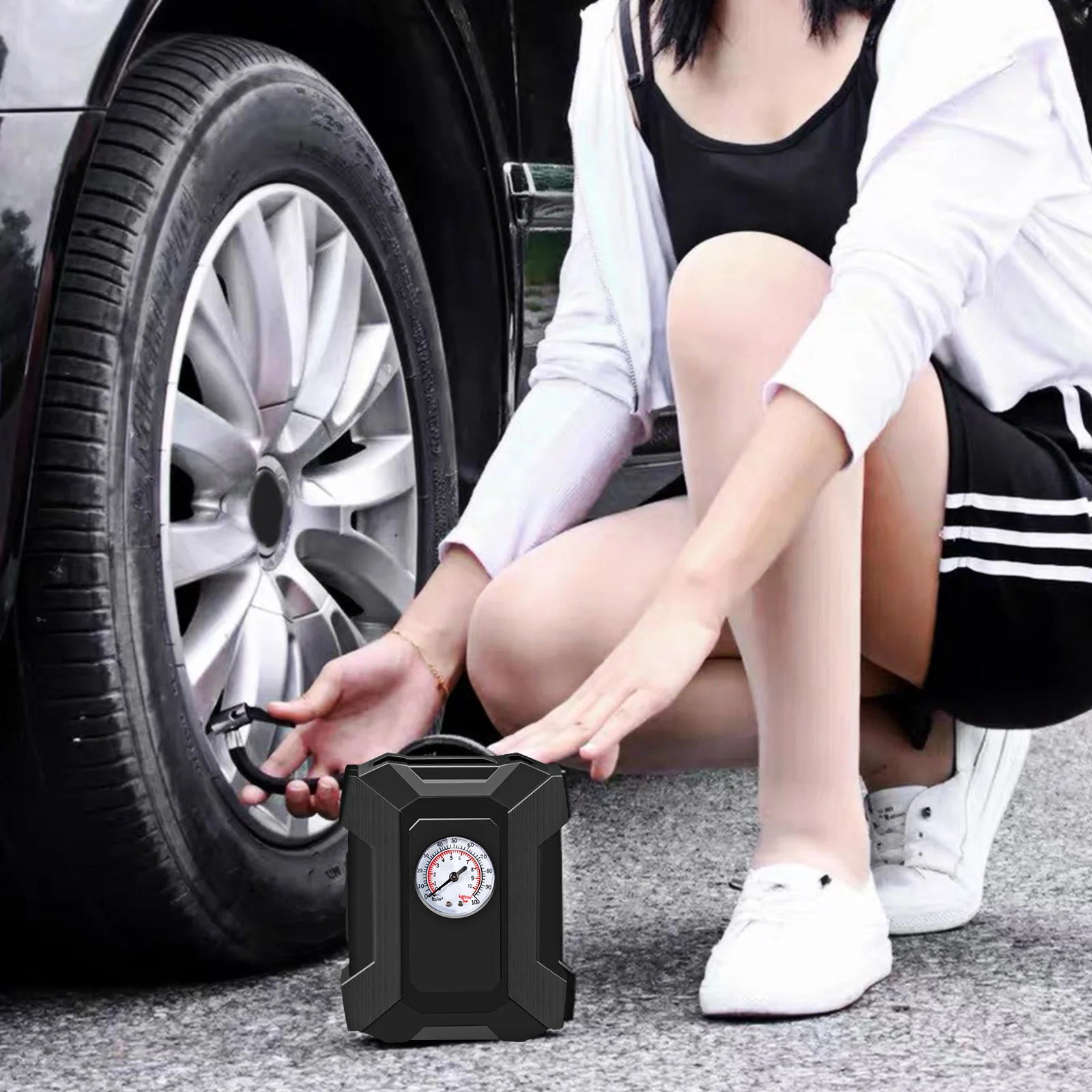 

Portable Car Pump Tire Inflator High-Quality Plastic Aluminum Alloy Rechargeable Compact Design Emergency Use Car Air Pump