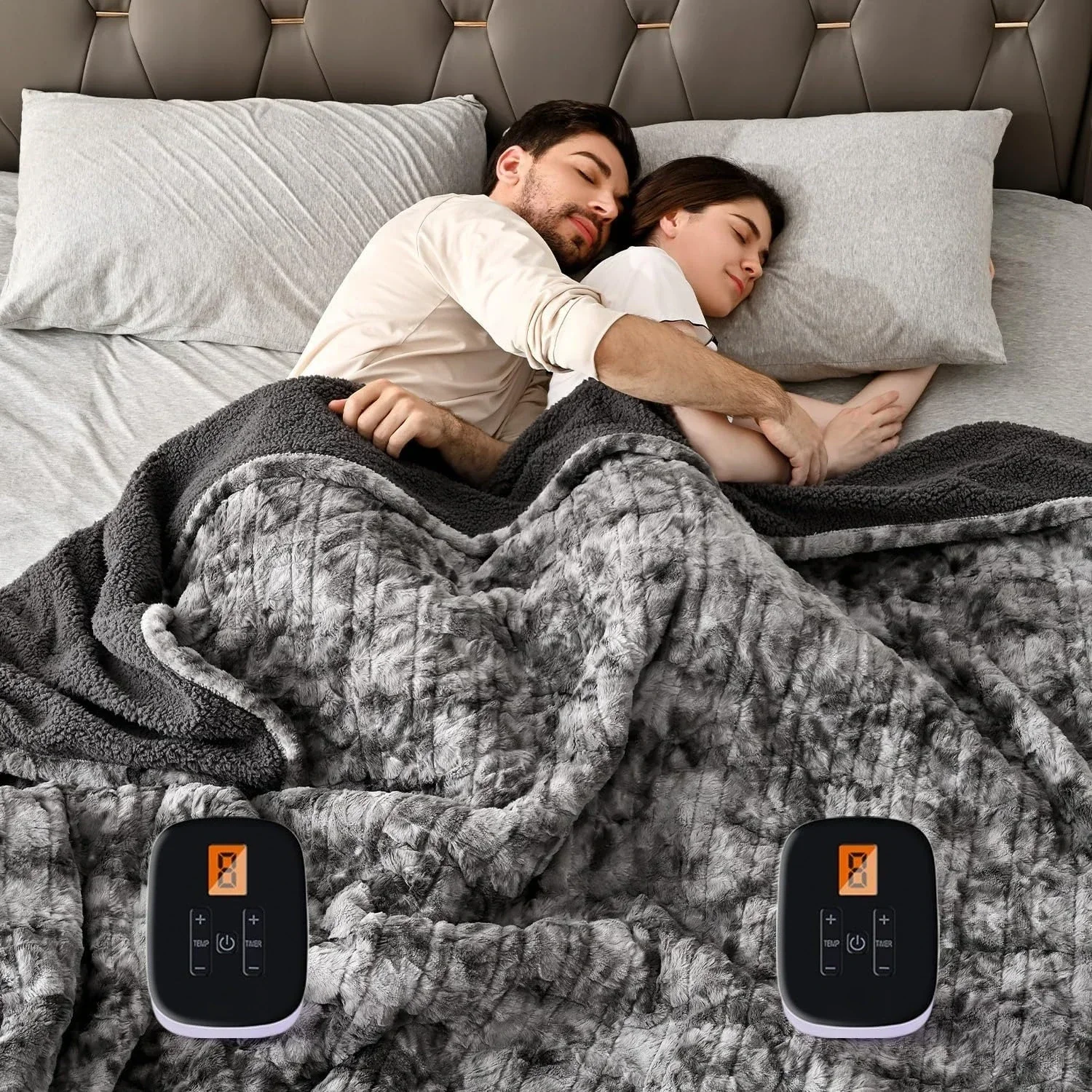 

[Hot Sale, Limited Stock!]Heated Blanket King Size, Dual Control, Electric Blanket 90"x 100", Double-Sided Faux Fur&Sherpa, Over