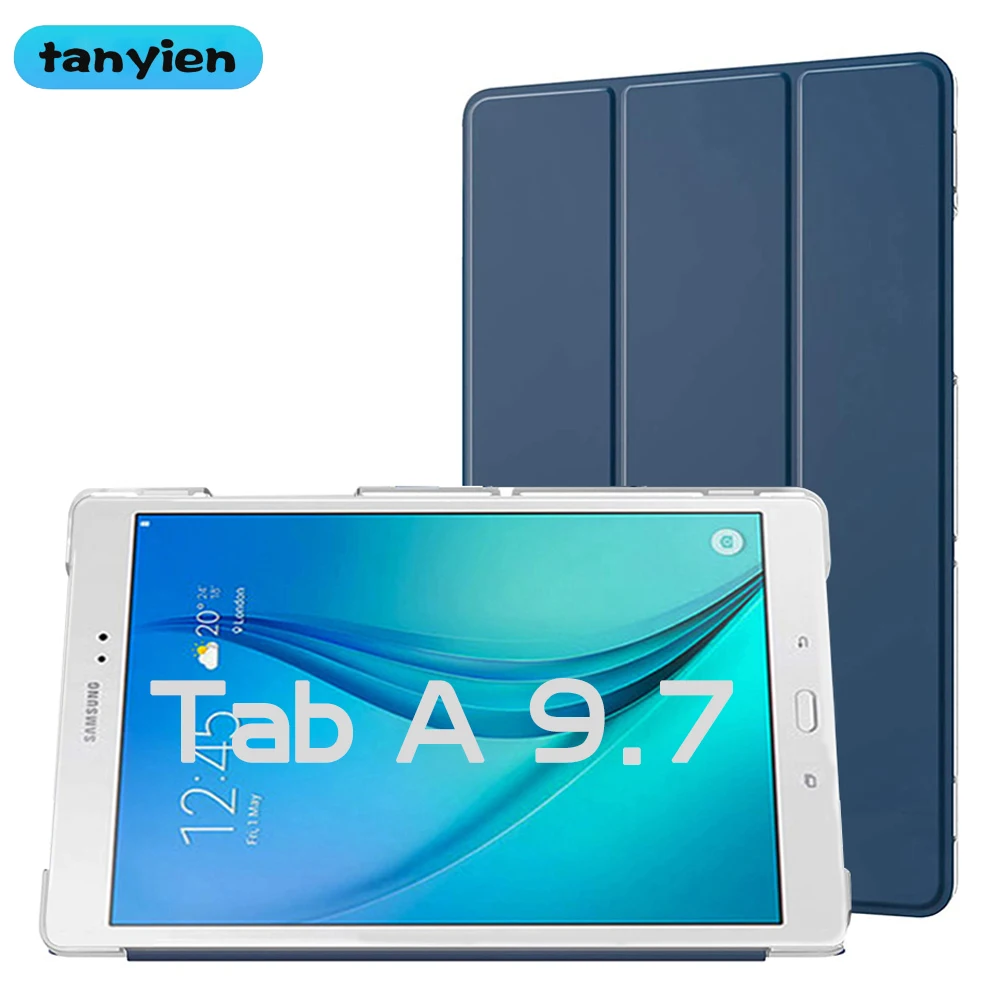 

Tablet Case For Samsung Galaxy Tab A 9.7 2015 SM-T550/T555 SM-P550/P555 Trifold Stand PU Leather Flip Cover + Tempered Glass