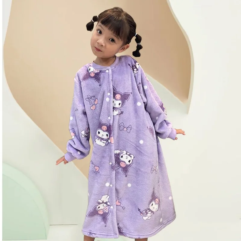 ชุดนอนซานริโอ้ คุโรมิ มายเมโลดี้ ลายการ์ตูนอนิเมะน่ารัก ผ้าฟลีซอุ่นสบาย แบบชุดเดียว สำหรับเด็กผู้หญิง ใส่ได้ทั้งฤดูใบไม้ร่วงและฤดูหนาว