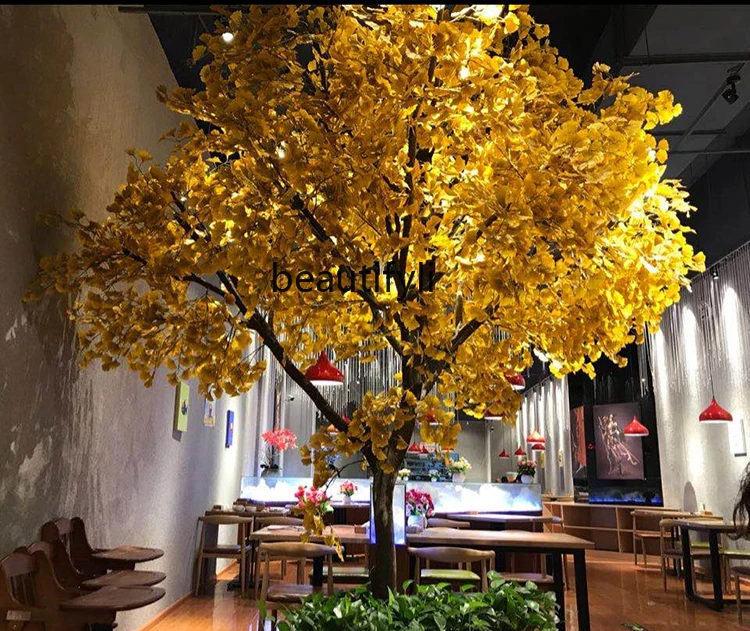 Simulation Ginkgo Yellow Plant Large Real Trunk Indoor Living Room Stage