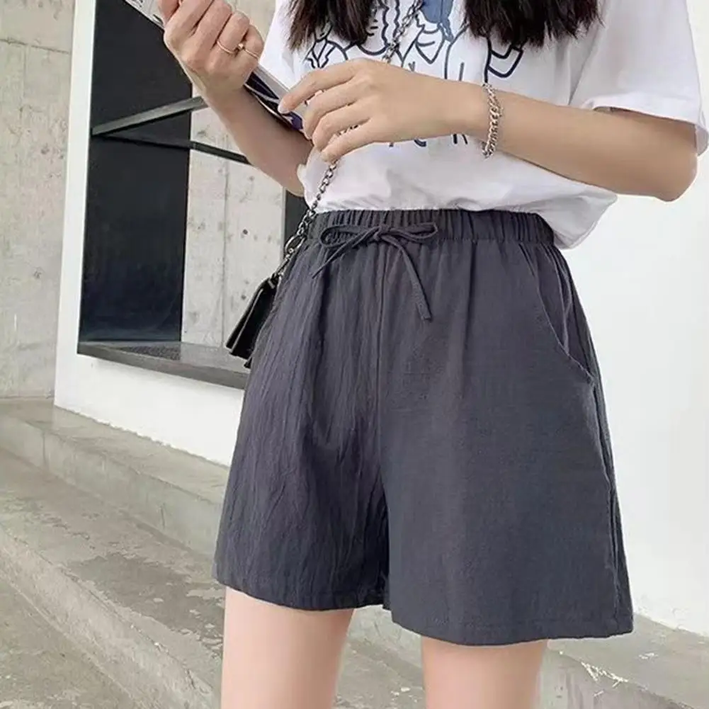 Women High-waisted Shorts Stylish Summer Women's Drawstring Shorts with High Elastic Waist A-line Design Side for Homewear