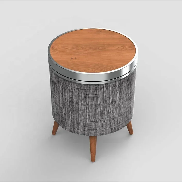 2026 زجاج أسود مكبر صوت دائري شحن طاولة القهوة الجانبية TWS AUX مضخم صوت أثاث الموسيقى الذكية 2.1 مكبرات صوت بخاصية البلوتوث