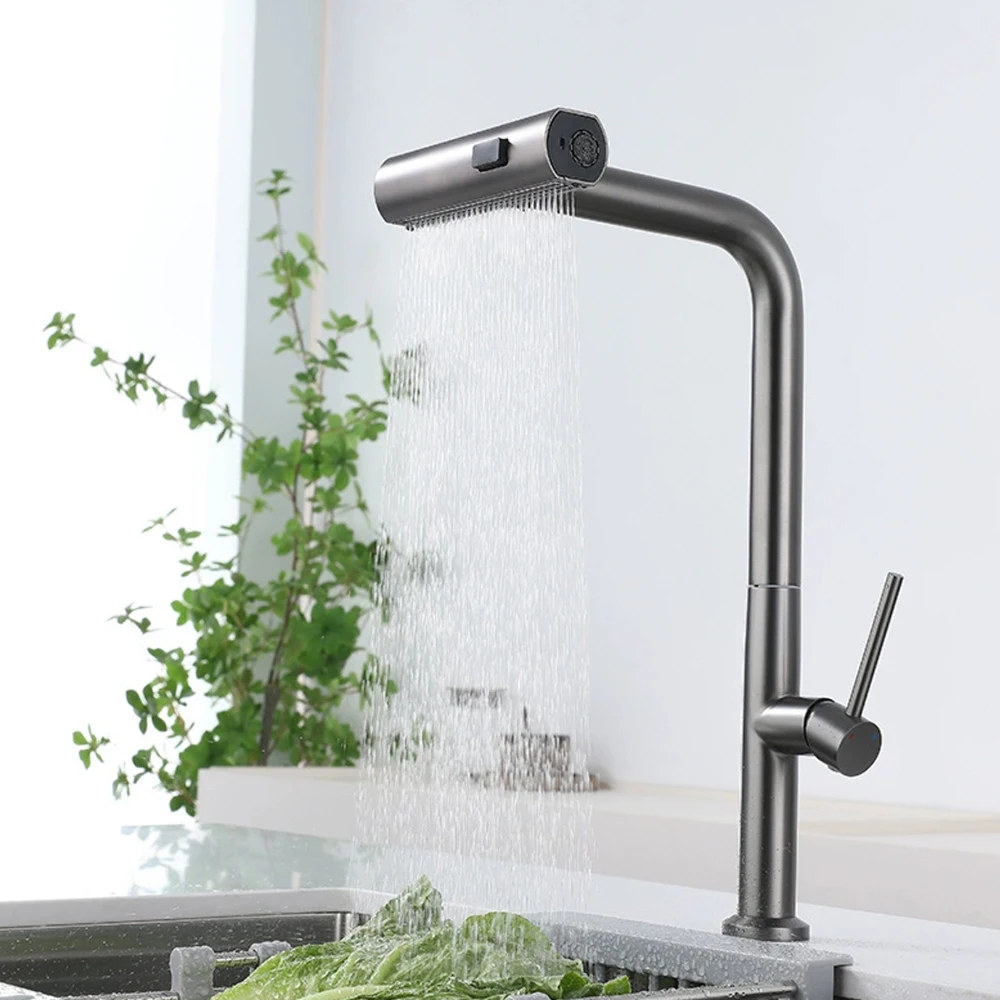 Gun Grey Color Kitchen DishWashing Sink Faucet 304 Stainless steel Material ,60 cm Hose Pull Down, 3 Ways Water Out, Rotation