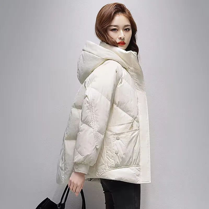 

Korean Femme High-end Cotton Padded Jacket 2025 Women Fashion Parkas Outwear Autumn Winter Lady Hooded Leisure Down Cotton Coat