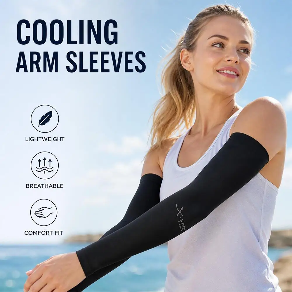 

2 Pairs Women's Ice Silky Fiber Fabric Arm Sleeves, Cooling Arm Covers for Running, Fishing, Cycling