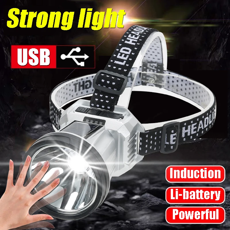 New LED Induction Headlights 6 Modes Powerful LED Headlight Headlamp Head Lamp Flashlight Torch Head Light For Camping, Fishing