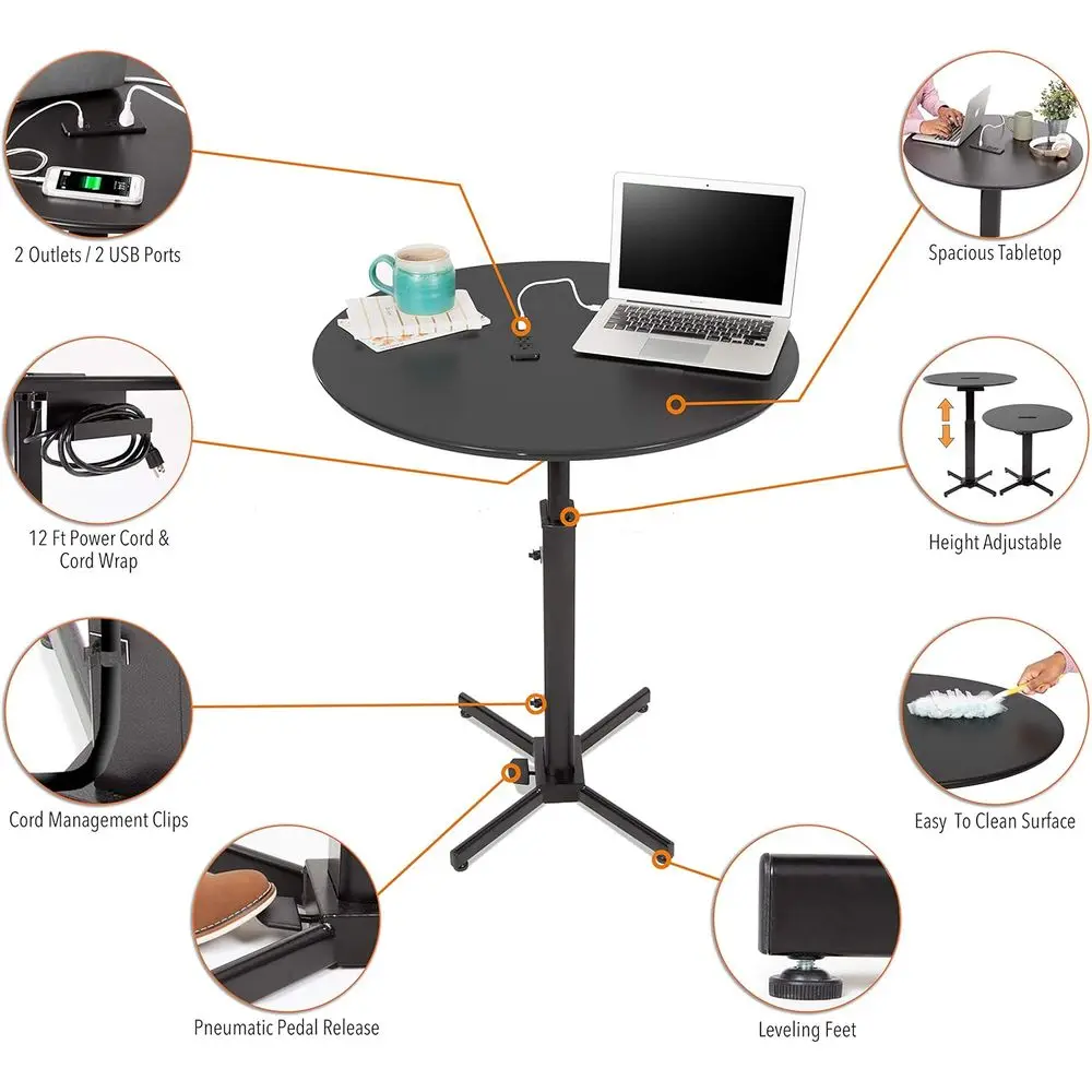 طاولة شحن بارتفاع قابل للتعديل مع منافذ تيار متردد وUSB للمكاتب والمدارس والمكتبات (31.5 أسود)