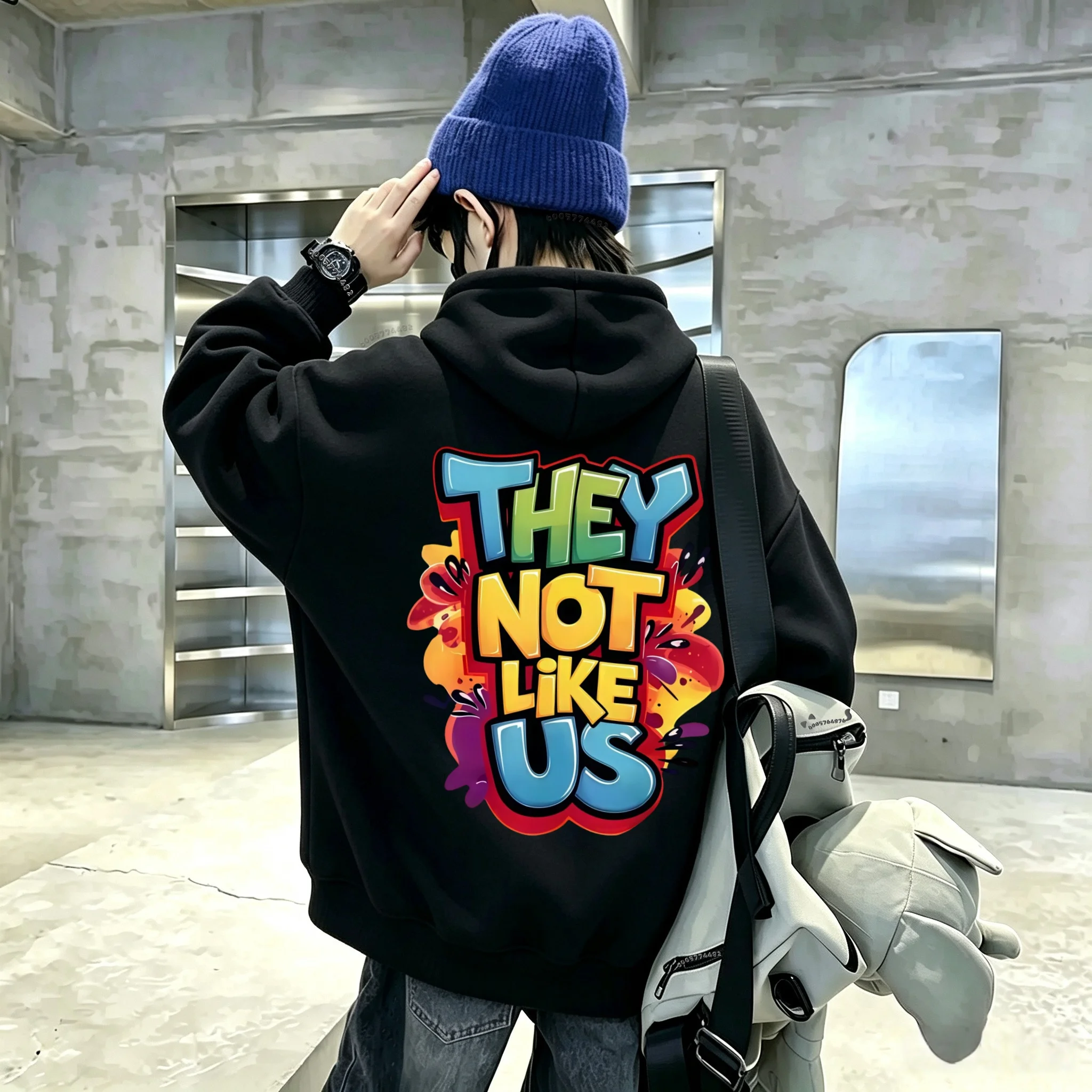 Kids Pullover Hoodie THEY NOT LIKE US Colorful Graffiti Letter Print On Back Warm Hooded Sweatshirt Boys Girls Autumn Winter