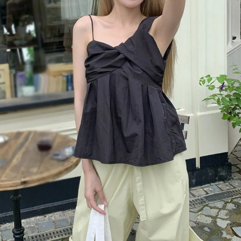 Summer Women\'s Camisole Fashion Temperament Solid Colour Sleeveless Women Blouse