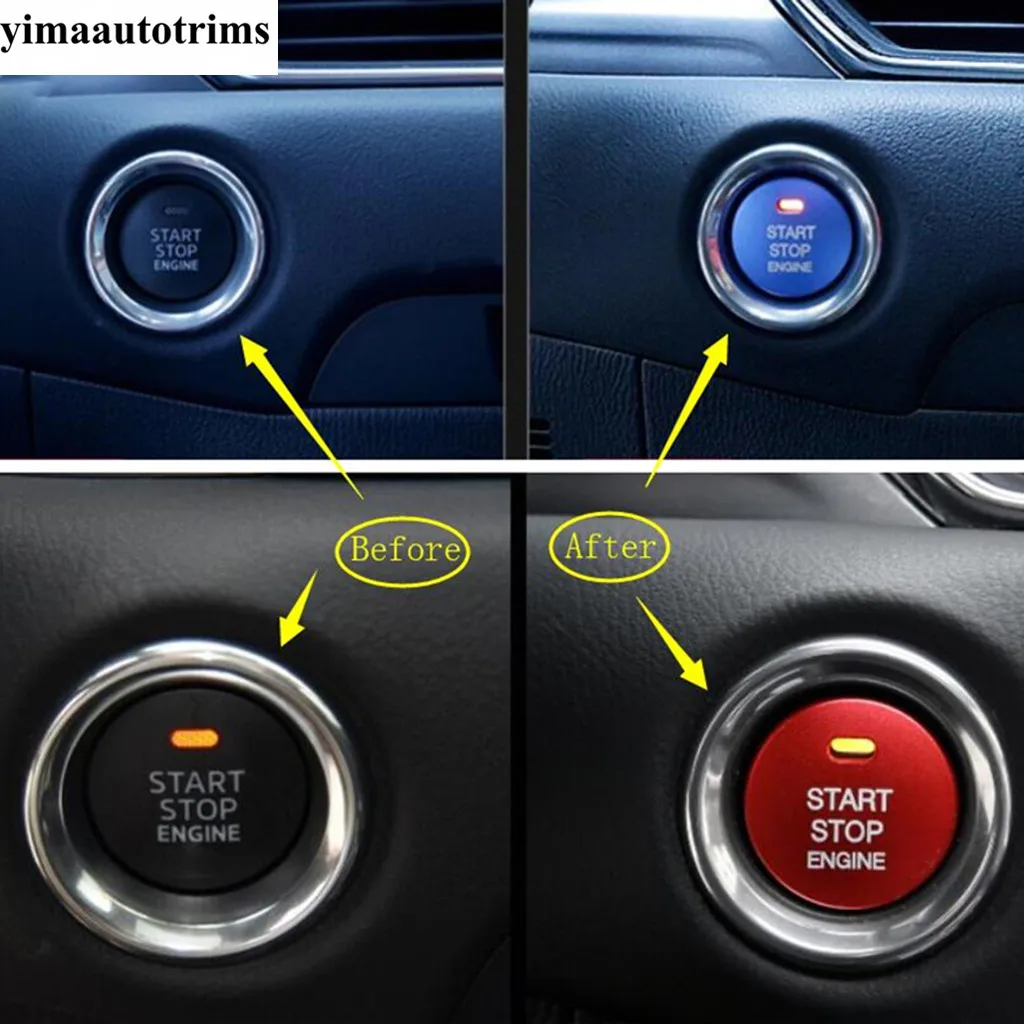 Engine Start Stop Push Button Key Hole Switch Frame Cover Trim Red / Blue Interior Accessories For Mazda CX-5 CX5 2017 - 2024