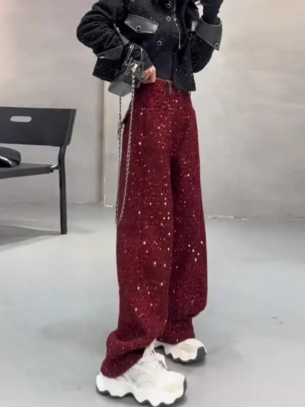 

plus Size Casual Thiened Warm Loose Slimming Wide Leg Pants Women's Faionable Flaing Ci Walk High Waist PVC Material