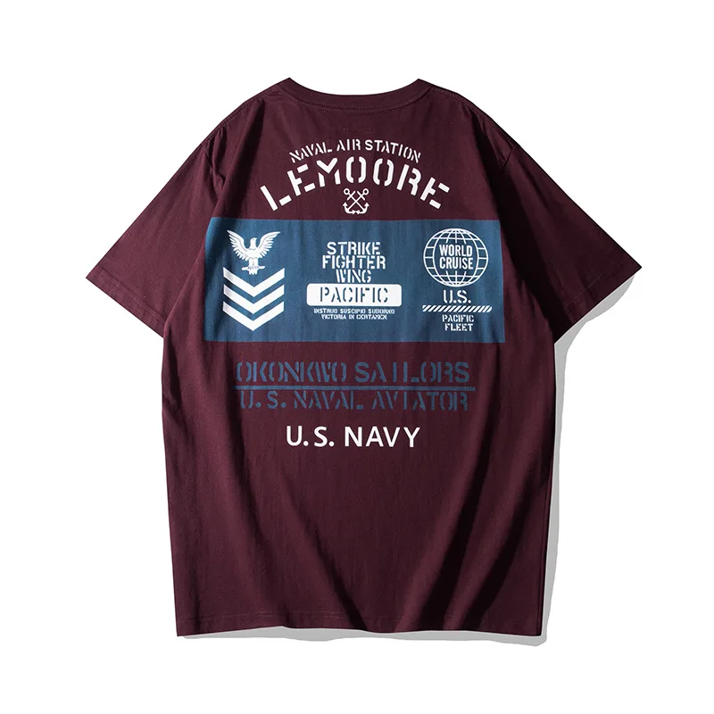 OKONKWO American US. NAVY Short Sleeved T-shirt Outdoor Trekking Travel Camping Skateboarding 200g Navy Military Amikaki TEE