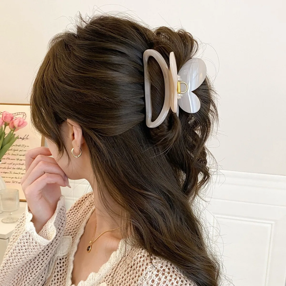 Französische Acetat-Schmetterlings-Haarklammer für den Hinterkopf, elegante Haarklammer für Damen, rutschfeste große Haarspange, Barrettes, Pferdeschwanz-Haarnadel