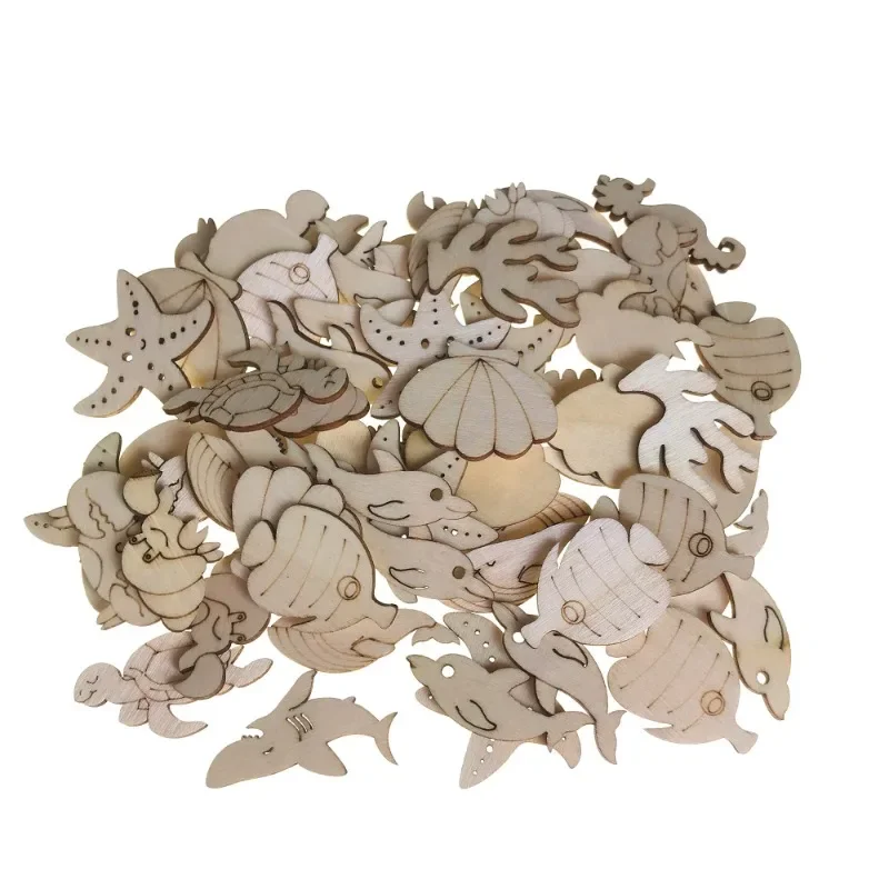 

50pcs Kids Arts and Crafts Animal Wood Cutouts Sea Life Wood Slices Wedding Decorations Ornament Wooden Animals DIY Graffiti
