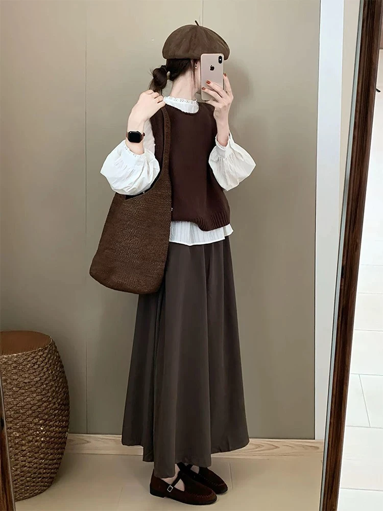 

Early Spring Luxury Light Weight Vest irt Skirt Set Ele Suitable High Waist American Sle Winter Warm Tee Piece Set