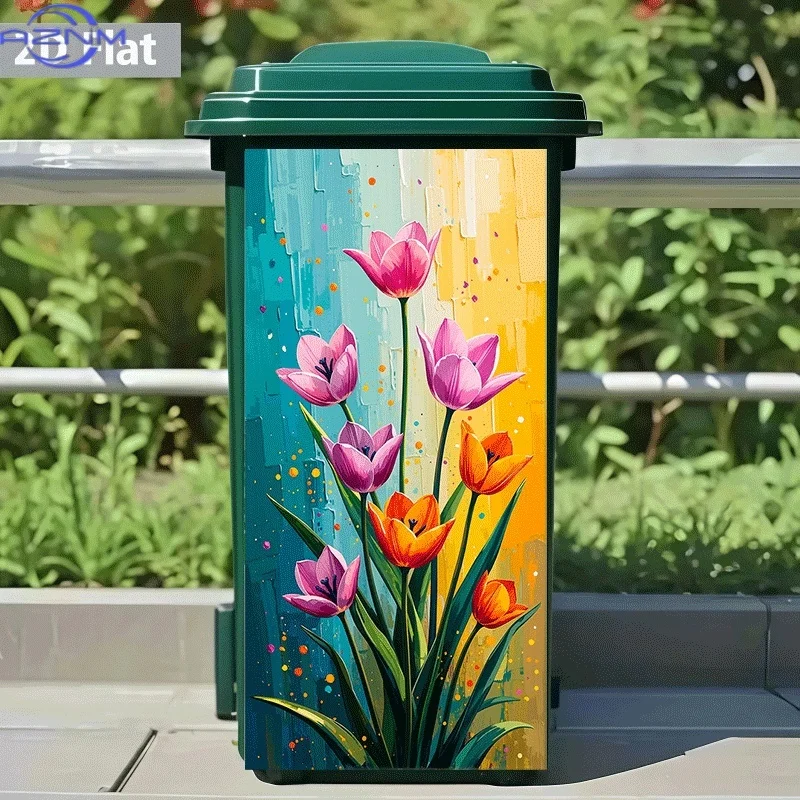[2D Flat Printing]1pc Trash Can Sticker[Title Translated, Do Not Change] Colorful Tulip Theme Design Wall Sticker Self-Adhesiv