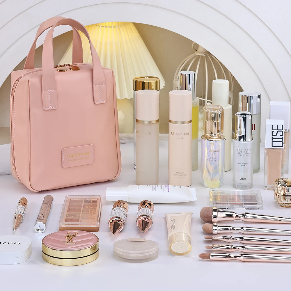 Shell Shape PU Leather Cosmetic Bag Waterproof Letter Makeup Pouch Bag Multifunction Carry-on Makeup Tote Travel Wash Bag