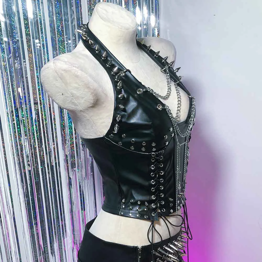 

Кавайные топы в стиле панк-рок, готика, харадзюку, эко-стиль, DIY, модные, с заклепками, в стиле 90-х, эмо, с цепями, для E-Girls, гранж, Y2K