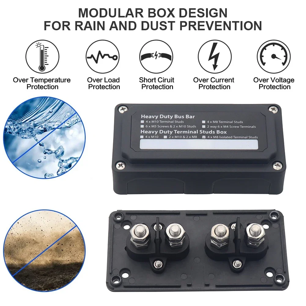 M8/M10 Bus Bar Busbar Box Module 200A 48V 4 Terminal Ways High Current Busbar Cable Organizer Box Amplifier Power Case Parts