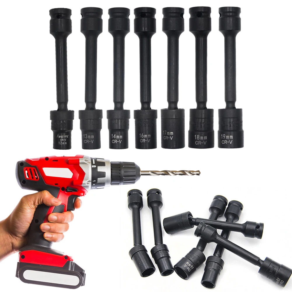 

7pcs 1/2-Inch Drive Impact Driver Extension Bar Set 12/13/14/16/17/18/19mm Extension Bar Set Hardened Chrome Vanadium Steel