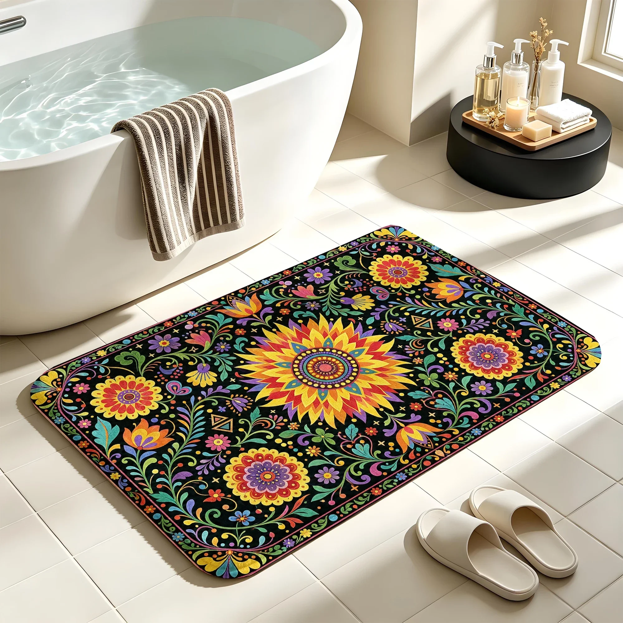 Bath mat anti slip absorbent bathroom carpet bathtub shower soft floor carpet Bohemian theme