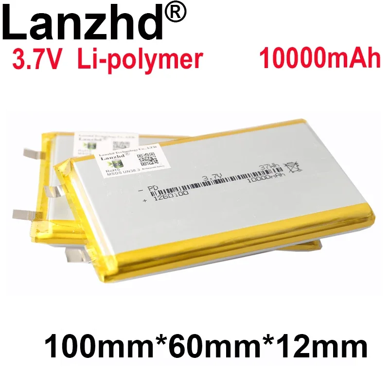 

1-10PCS 3.7V Li Polymer Battery 10000mAh 1260100 Soft package battery For Power Bank Bluetooth Speakers Tablet DVD battery