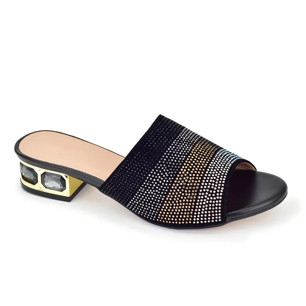 Fashion Stitching Gradient Small Flash Drill Breathable Plus Size Comfort Rhinestones Outer Wear Middle Heel Sandals Ladies