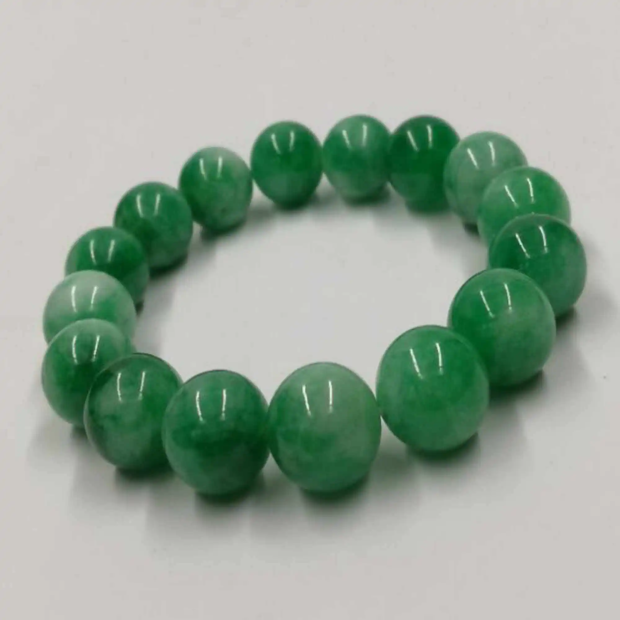 

14mm Natural Green round Jade Tibet Prayer Beads Mala Bracelet Wear Artisan Charm Gift Chain Men