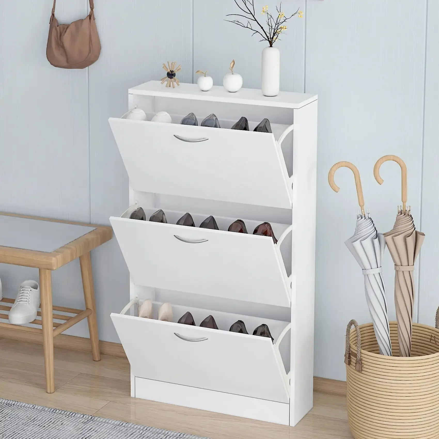 

3 Drawers Wooden Shoe Cabinet, Entryway Shoe Storage Cabinet Shoe Rack Organizer for Hallway Bedroom Closet Living