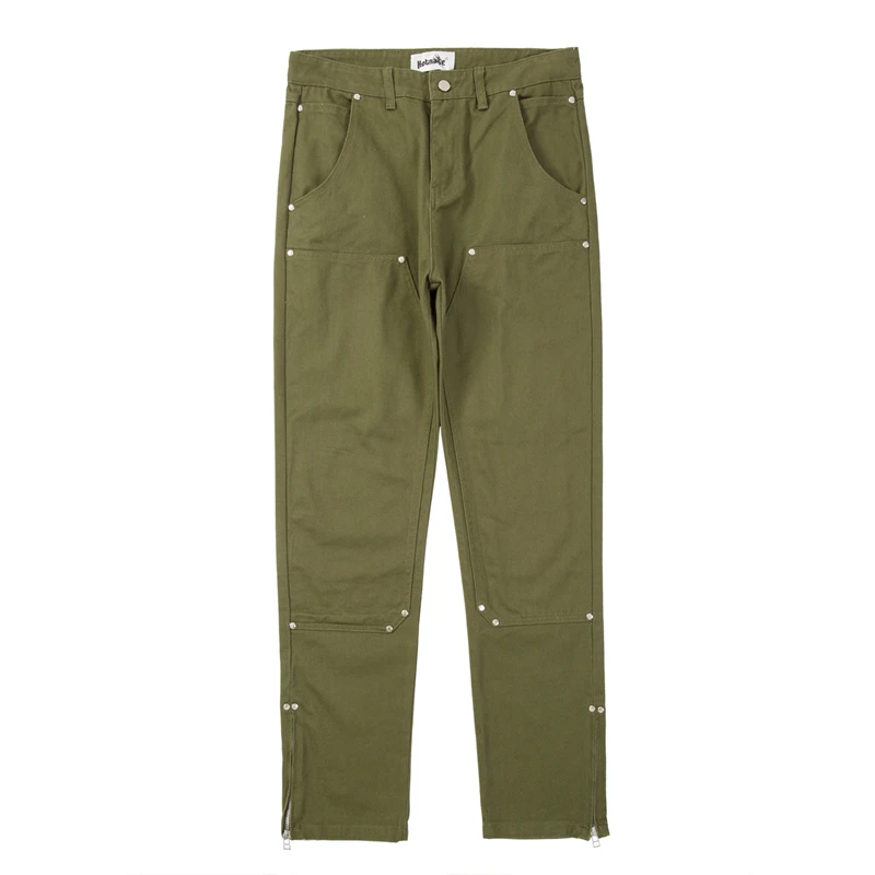 Pantalones Cargo Harajuku con cremallera en el tobillo para hombre, Color sólido, rectos, casuales, Retro, High Street, bolsillos, Hip Hop, holgados, de gran tamaño