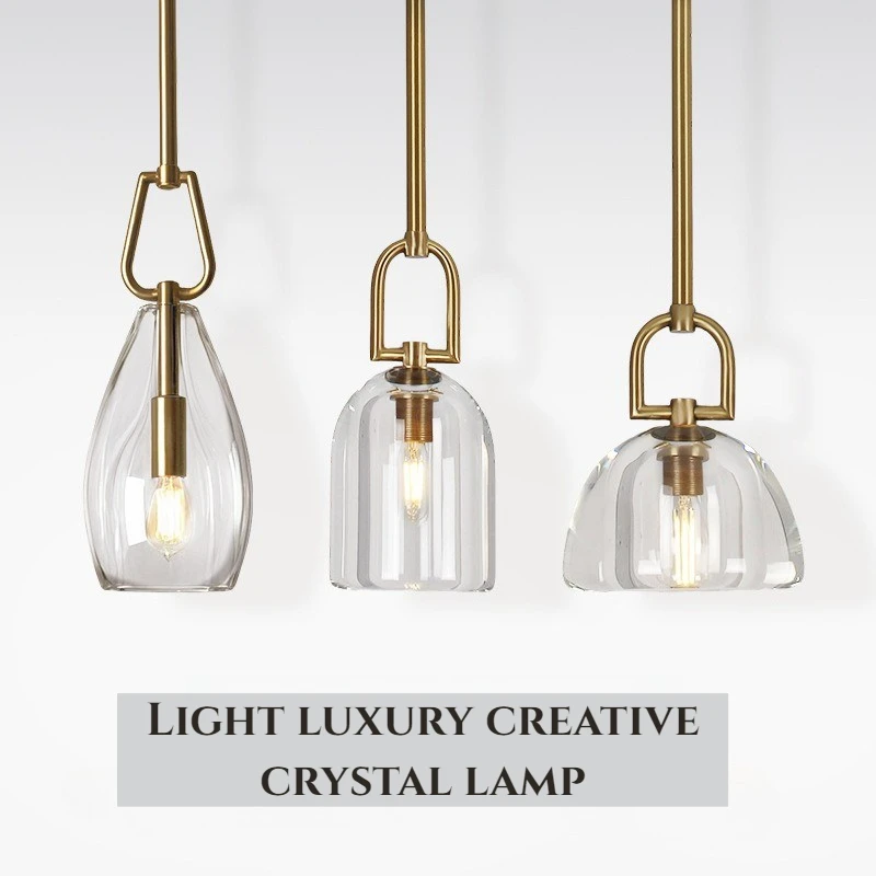 

Nordic Loft Retro Clear Crystal Shade E12 LED Golden Plated Copper Holder Pendant Lights Lustre Pendente Moderno Lamp
