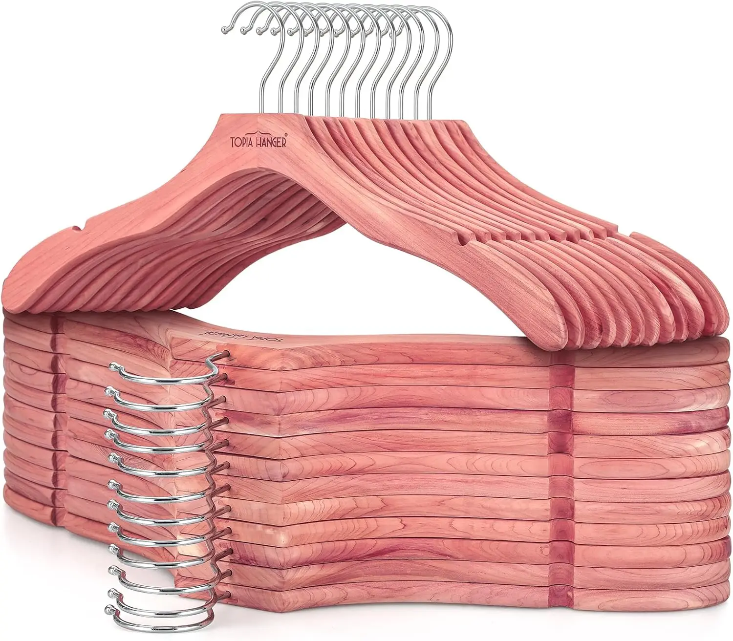 

Red Cedar Wooden Hangers 24 Pack, Premium Sweater Hangers with 360° Swivel Hook, No Shoulder Bump for Shirts Coats Jackets