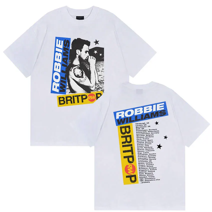 Robbie Williams Rw Album 2025 Merch TShirt Men's Hip Hop Rock Gothic Short Sleeve T-shirt Unisex Retro Oversized Cotton T-shirts