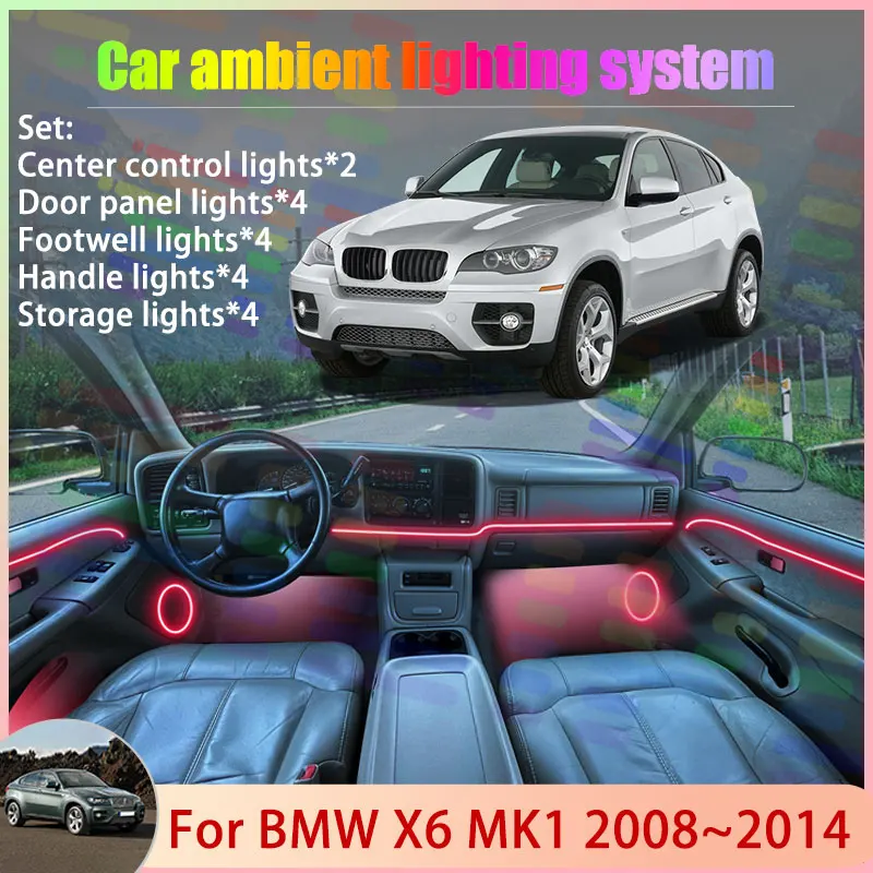 

Для BMW X6 MK1 E71 2008 ~ 2014 2009 2010 2011 2012 2/18 в 1 автомобильный атмосферный светильник RGB абажур ансамбль стример атмосферный набор