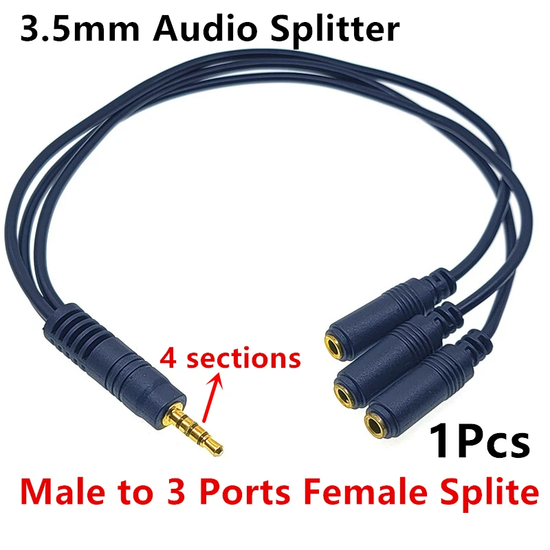 

3.5mm Male to 3 Ports 3.5mm Female spliter Headphone Splitter Extension Cable 3.5mm Audio Stereo Y Splitter (Hi-Fi Sound)